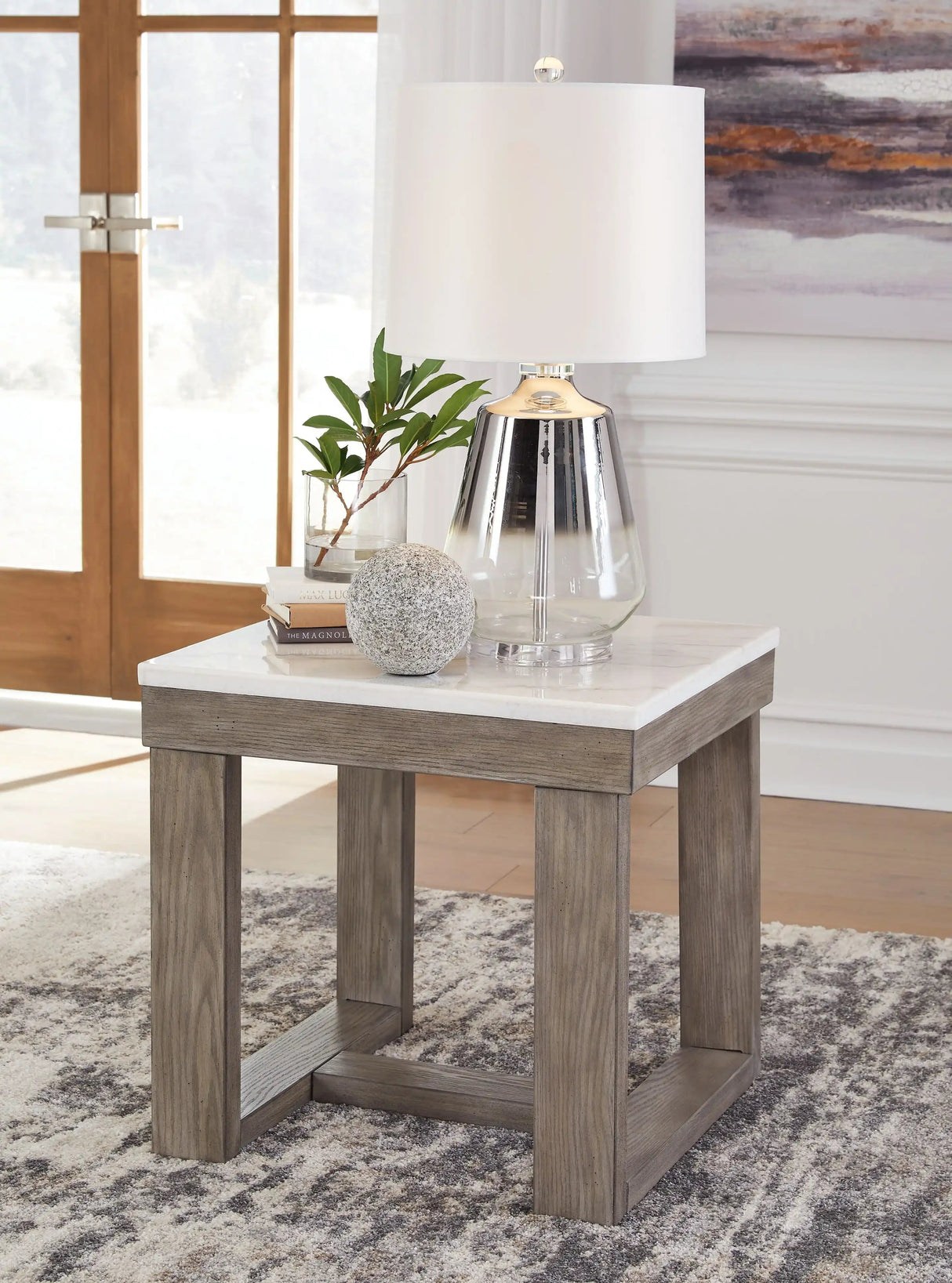 Loyaska - Square End Table - Brown / Ivory - Best Buy Furniture