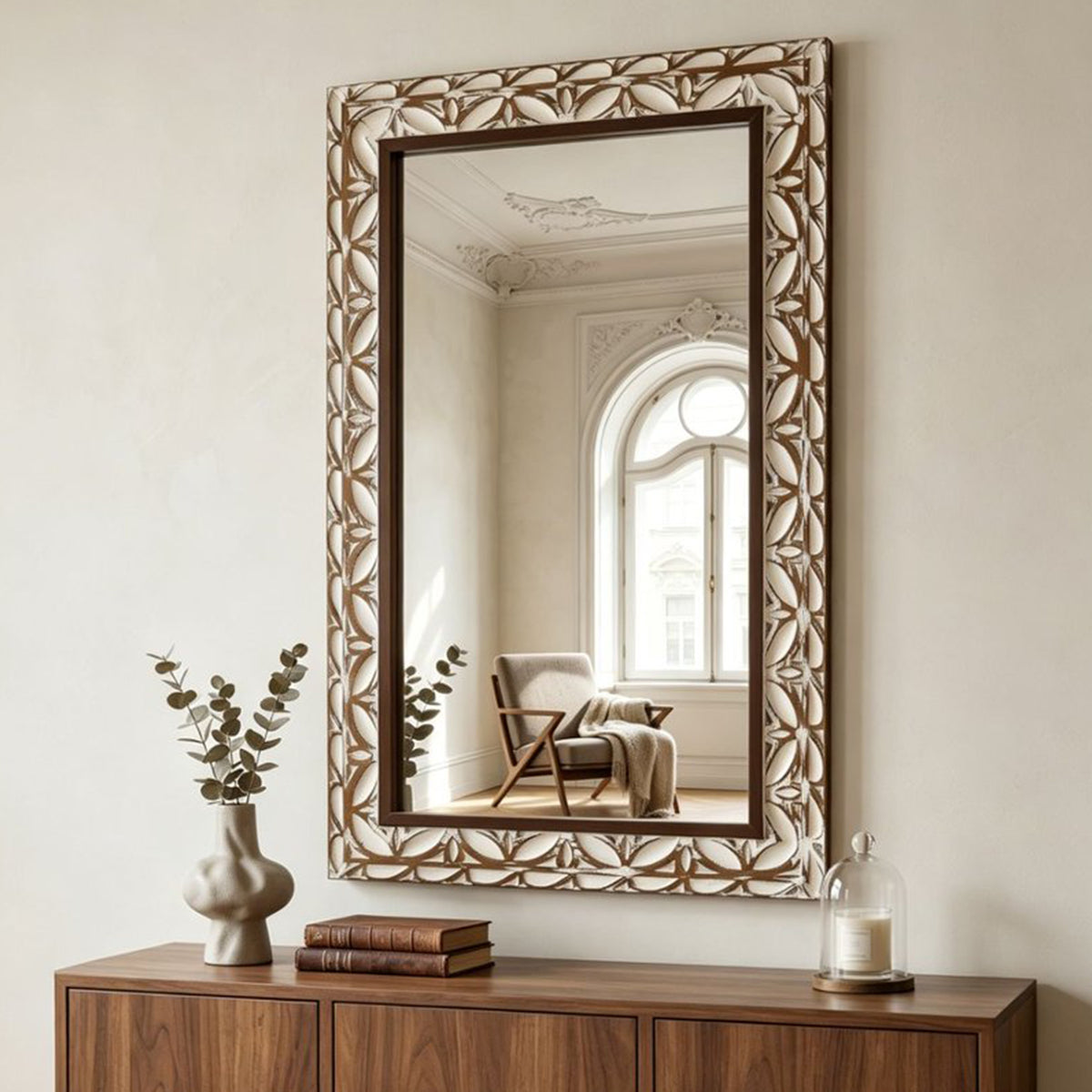 29.13"×47.24" Rectangular Carved Leaf Wall Mirror