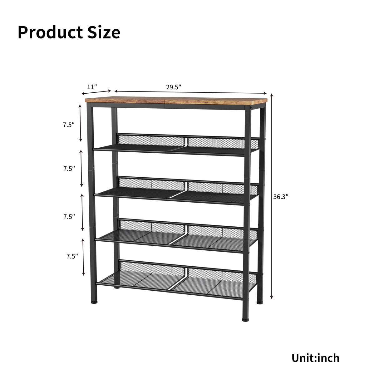 Industrial Shoe Rack with 4 Mesh Shelves