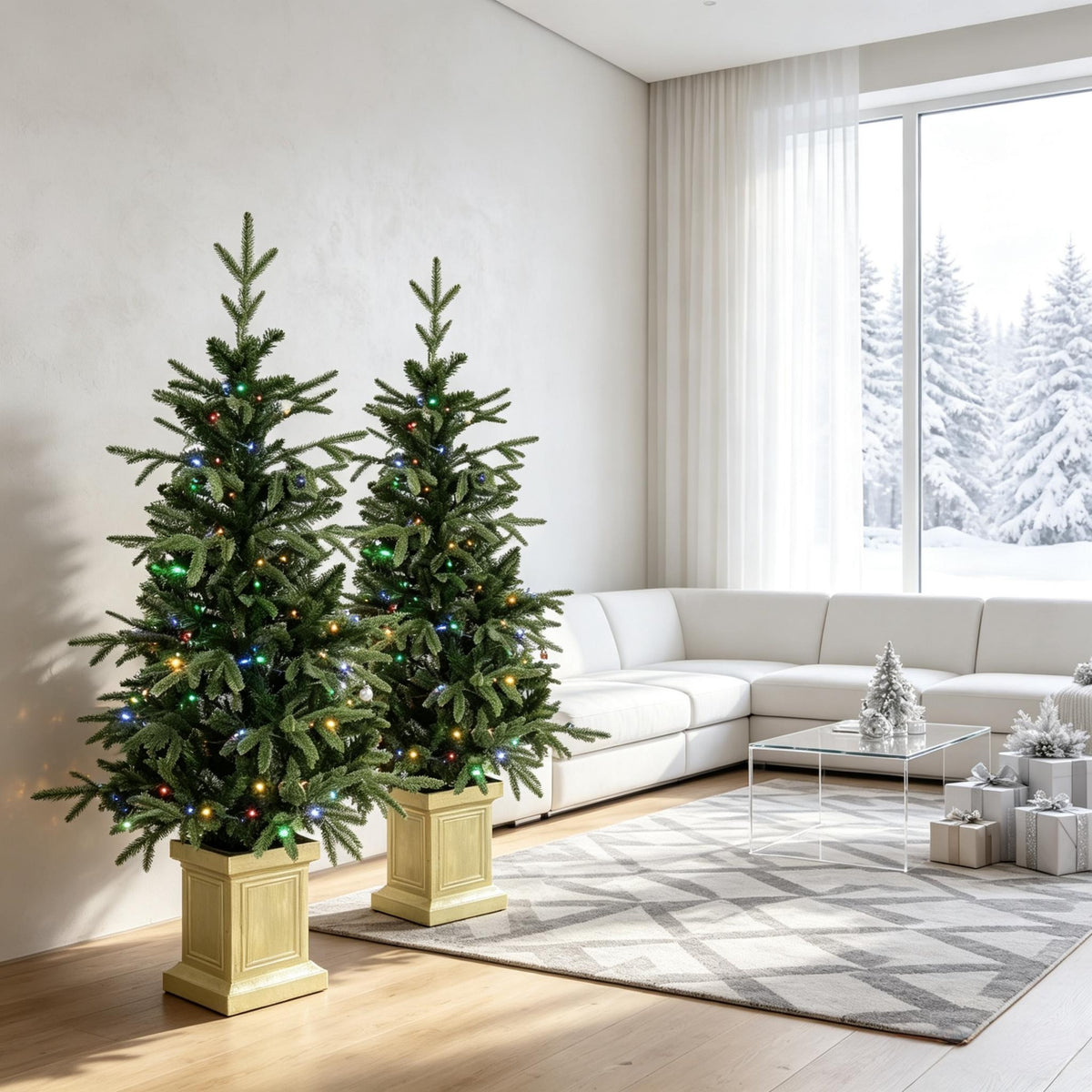 Set of 2, 4 ft Pre-Lit Aspen Fir Artificial Christmas Trees