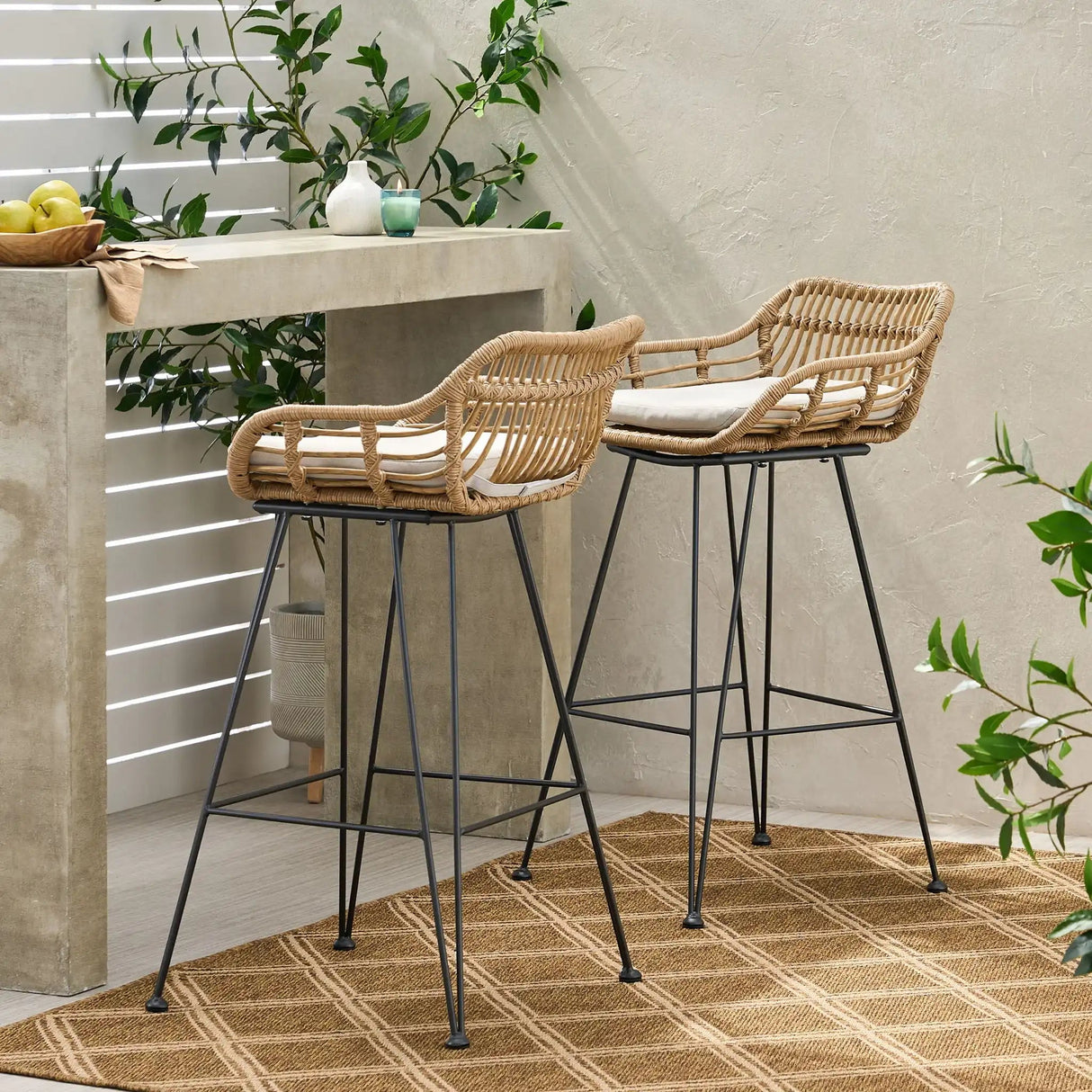 Outdoor Rattan Bar Chair With Metal Legs - Best Buy Furniture