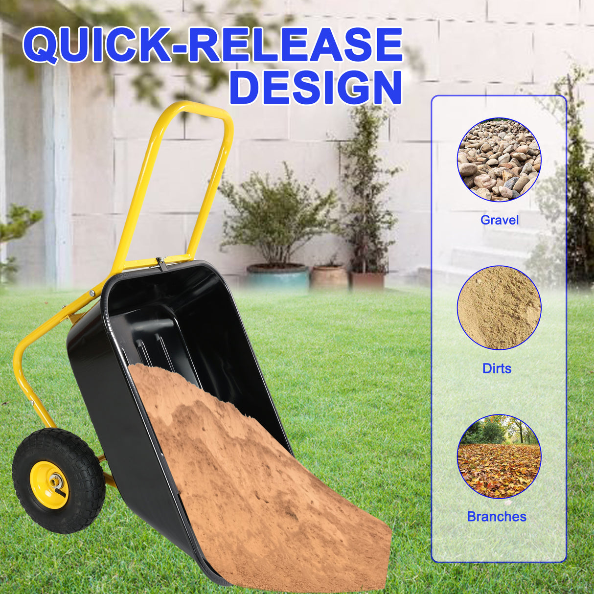 Two-Wheeled Barrow, Garden Cart with 10-Inch Pneumatic Wheels