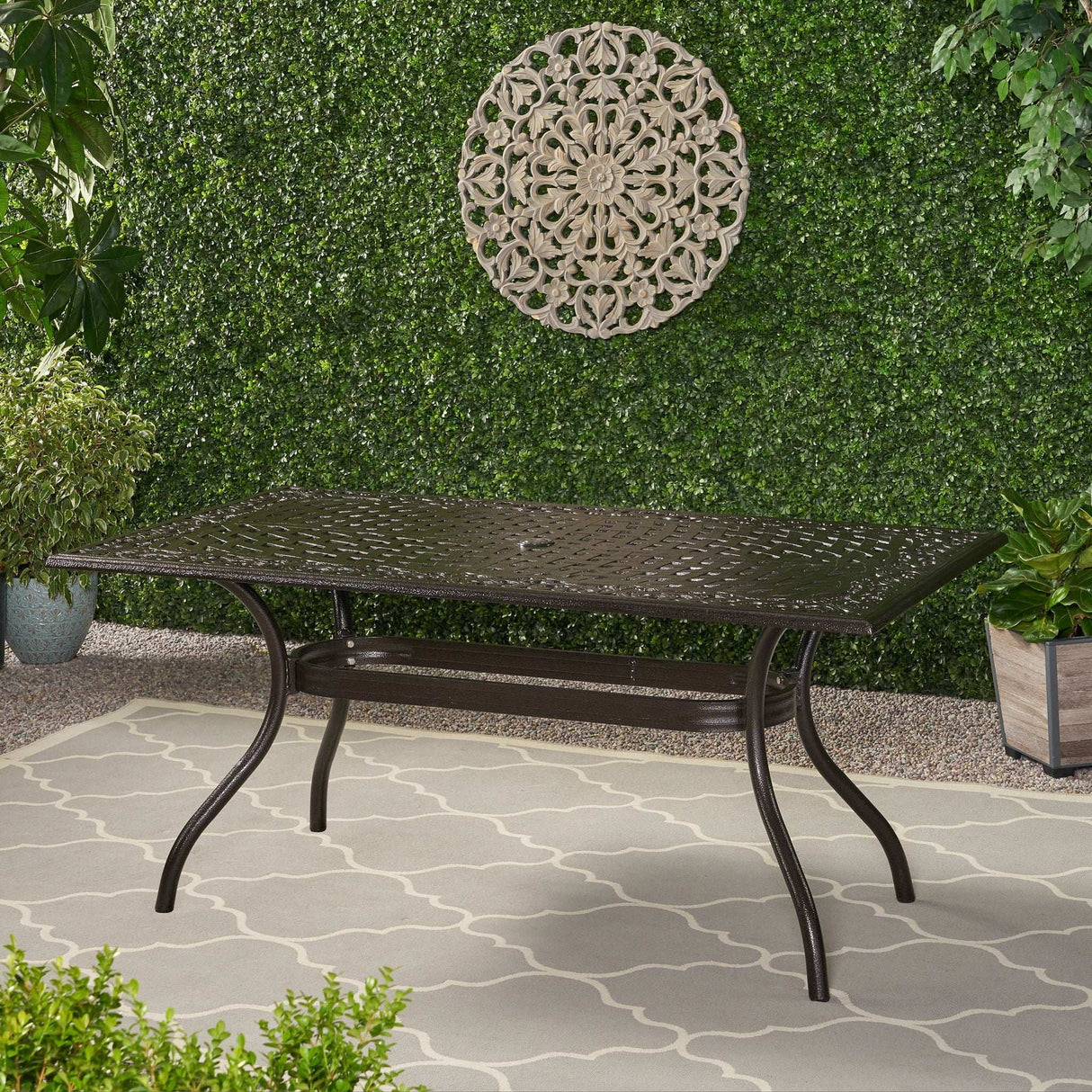 Celestine - Outdoor Cast Aluminum Dining Table With Floral Lattice Design And Umbrella Holder - Best Buy Furniture
