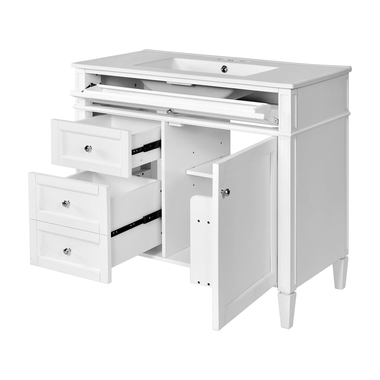 Bathroom Vanity With Mirror Cabinet, Single Sink With 2 Soft Closing Doors And 4 Drawers