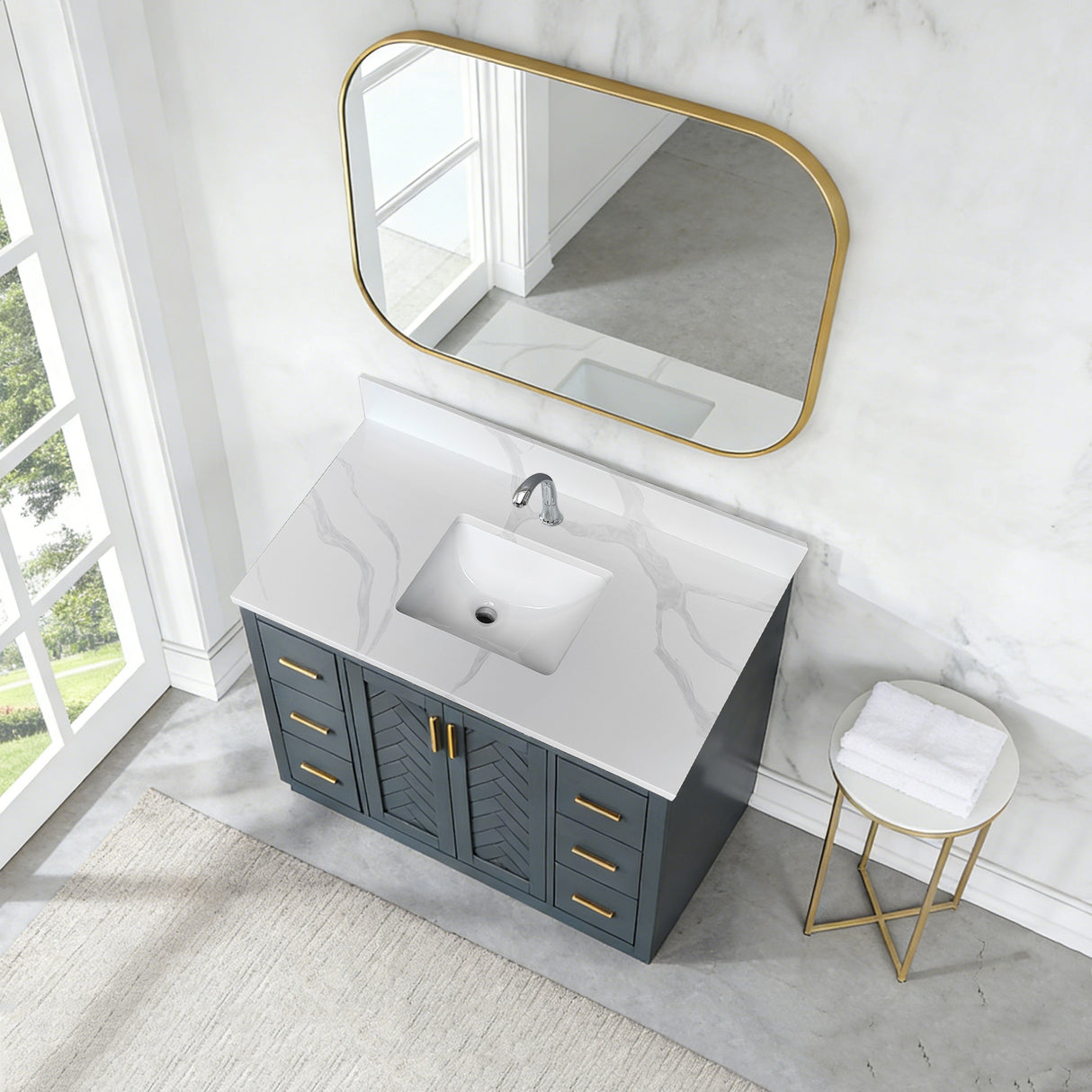 43-inch Quartz Bathroom Vanity Top with Undermount Single Bowl Sink