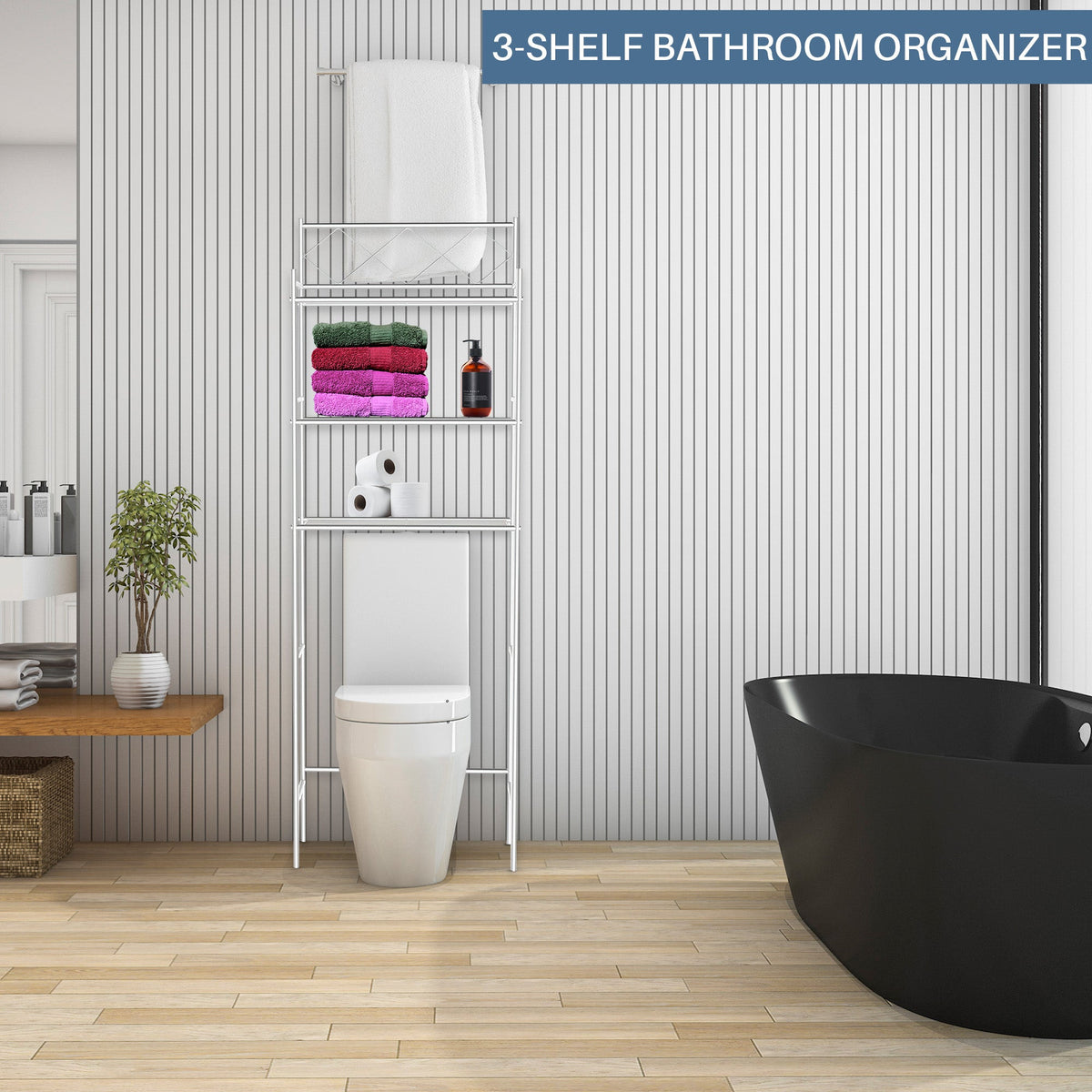 J&V TEXTILES 3-Shelf Metal Bathroom Organizer Over The Toilet, Bathroom Space Saver