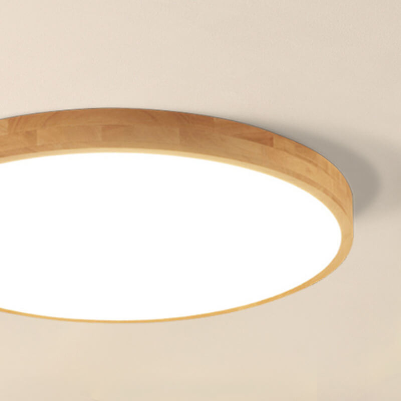Nordic Solid Wood Round Ultra Thin LED Flush Mount Ceiling Light 18W
