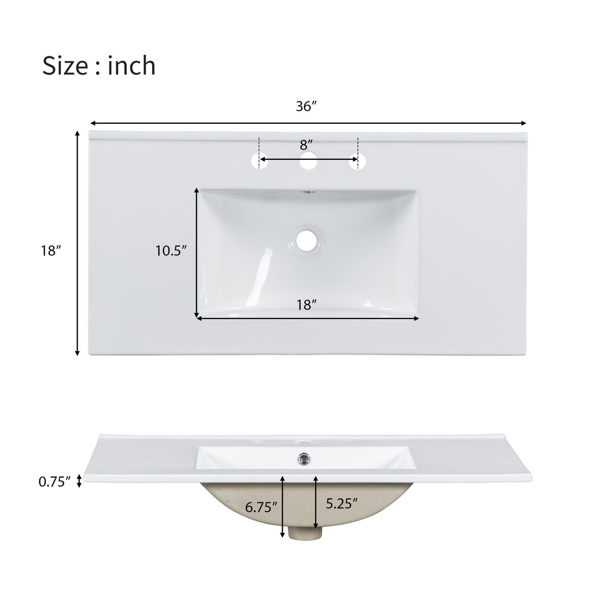 Modern Bathroom Vanity With Ceramic Sink, Soft Close Doors, Adjustable Shelves