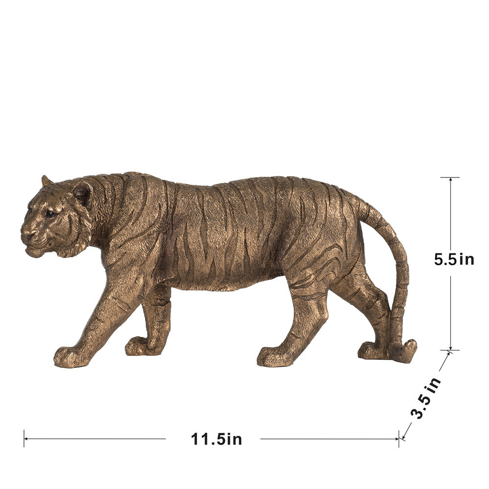 11.5" Tiger Statue Decor with Gleaming Coppery Finish