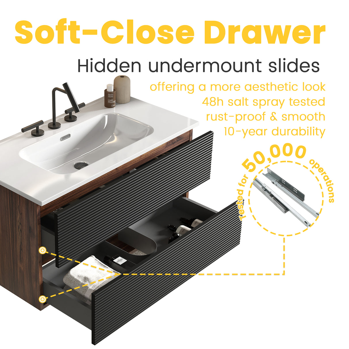 Gloria 36" Wall Mounted Soft Black Bathroom Vanity