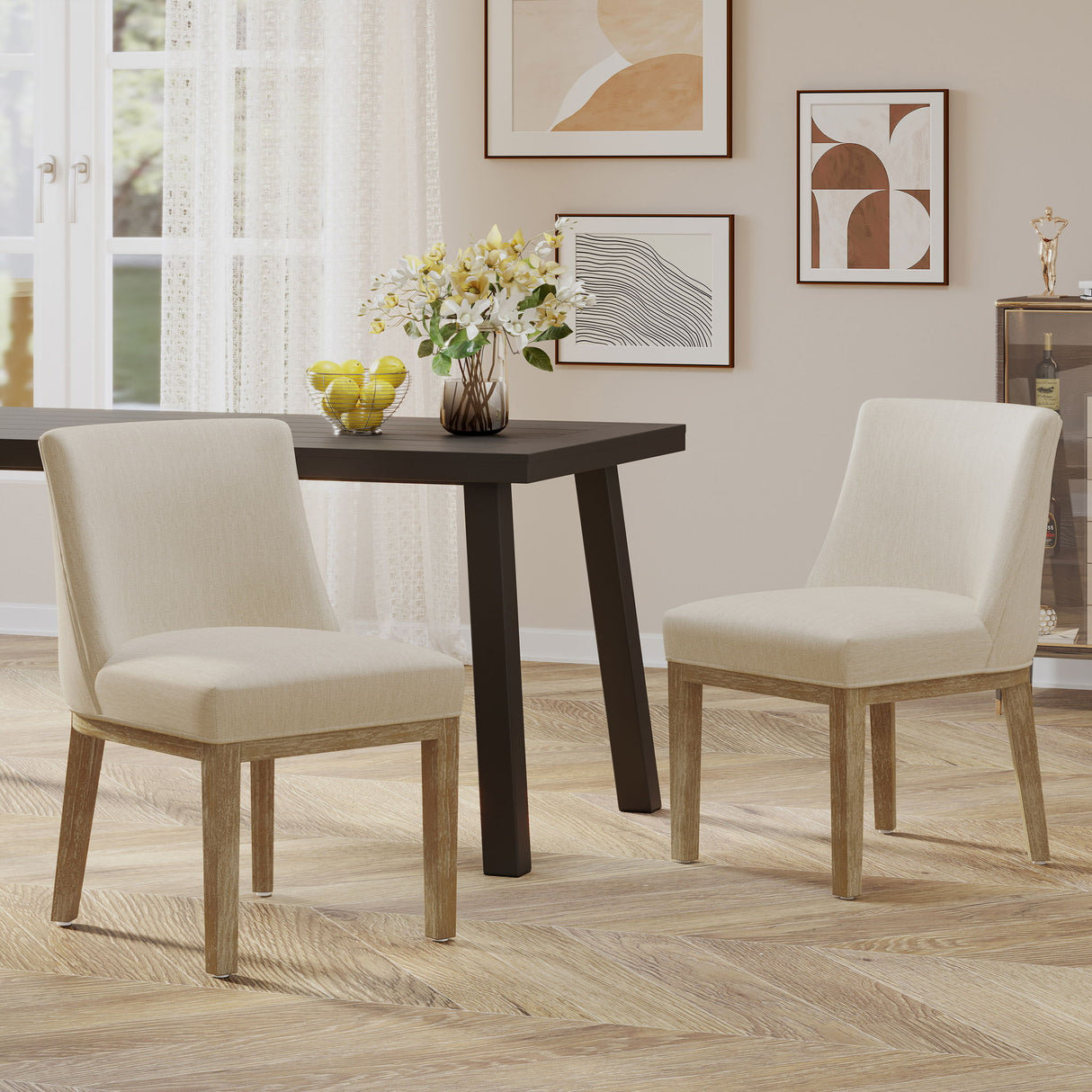 Modern Dining Chair With Durable Fabric Upholstery And Sturdy Wooden Frame (Set of 2)