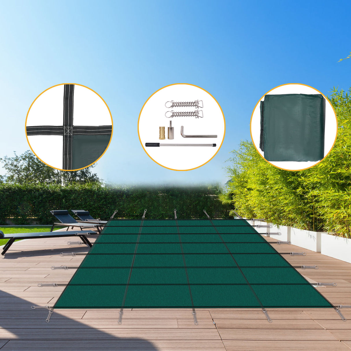 Inground Rectangle Winter Safety Pool Cover, Solid Safety