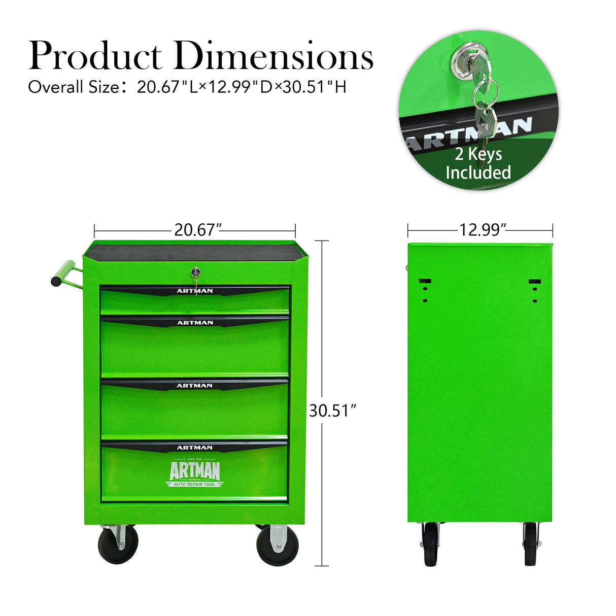 Rolling Metal Tool Chest with 4 Drawers - Green