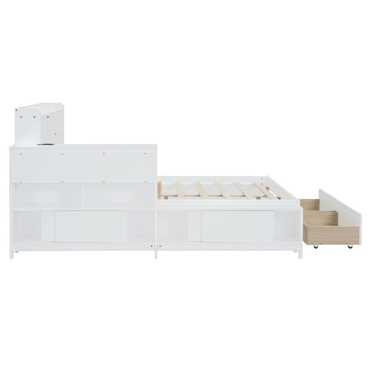 Platform Bed With Multi Functional Storage Space, Nightstand, 2 Drawers, USB Ports And Desk
