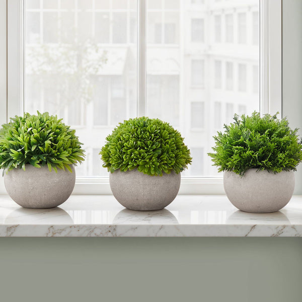 5" Tall, Artificial Plant, Grass, Indoor, Faux, Fake, Table, Greenery, Potted, Decorative (Set of 3) - Green / Gray - Best Buy Furniture