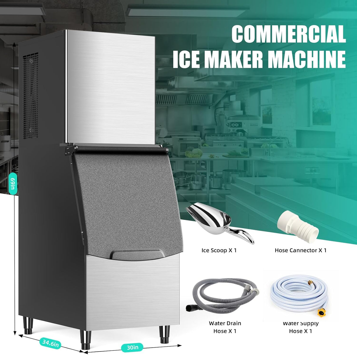 Commercial Ice Maker Machine, 661lbs/24h with Storage Bin