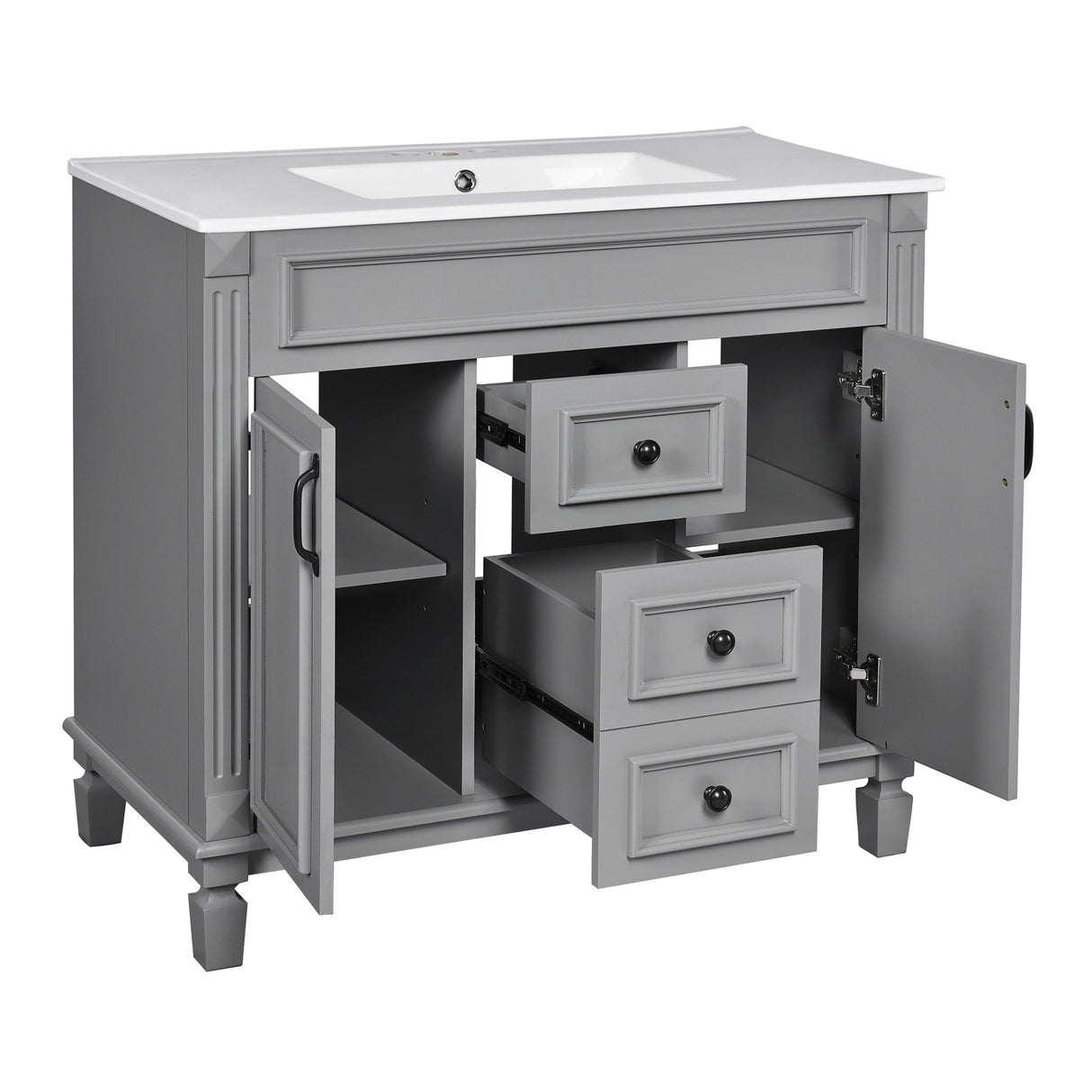 Bathroom Vanity With Top Sink, Basin On Cabinet With 2 Soft Closing Doors And 2 Drawers