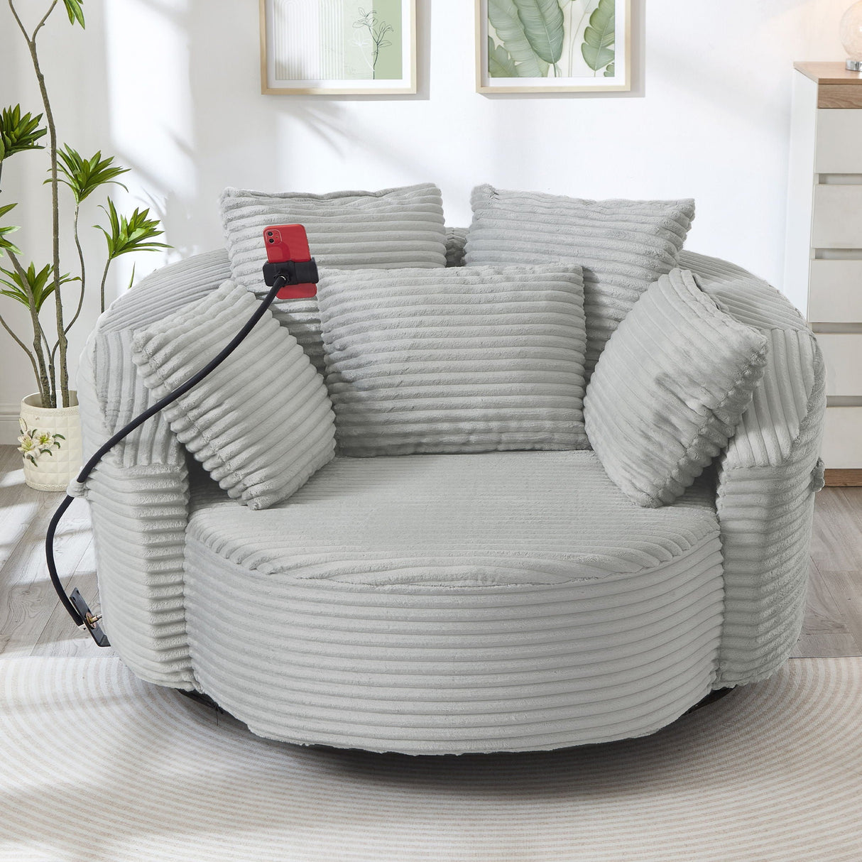 Swivel Accent Barrel Chair With Adjustable Phone Holder