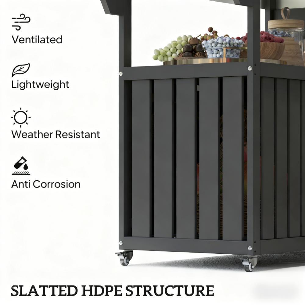 Outdoor Bar Cart with Storage and Stainless Steel Top