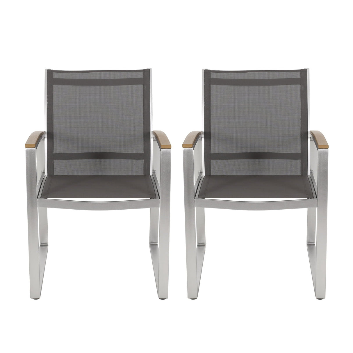 Poetic - Outdoor Dining Chair With Faux Wood Arms And Aluminum Frame (Set of 2) - Gray - Best Buy Furniture