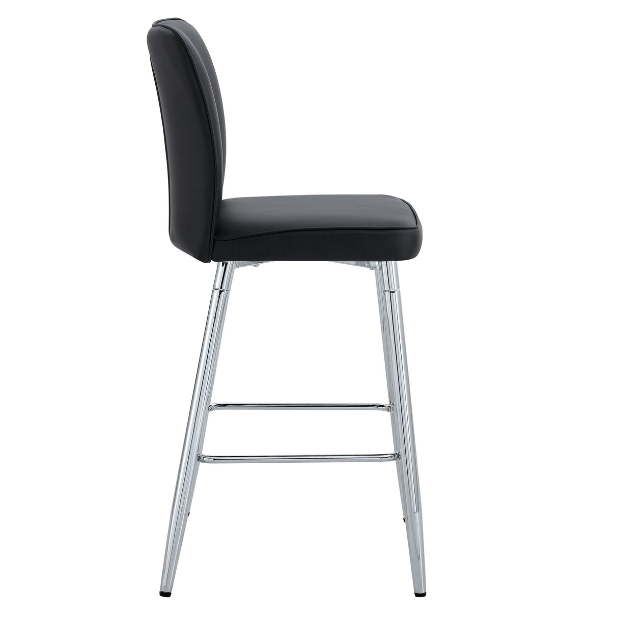 Modern Bar Chair Set Streamlined Backrest Metal Legs 2 Pieces - Black / Silver