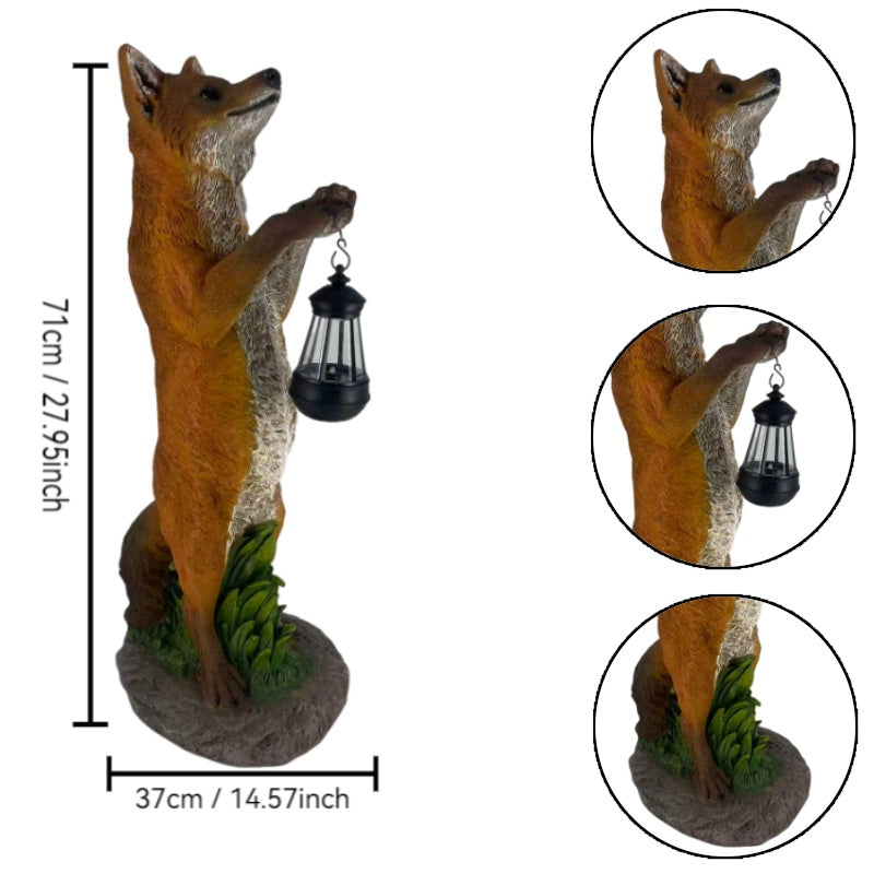 28" Fox Garden Statue with Hanging Solar Lantern