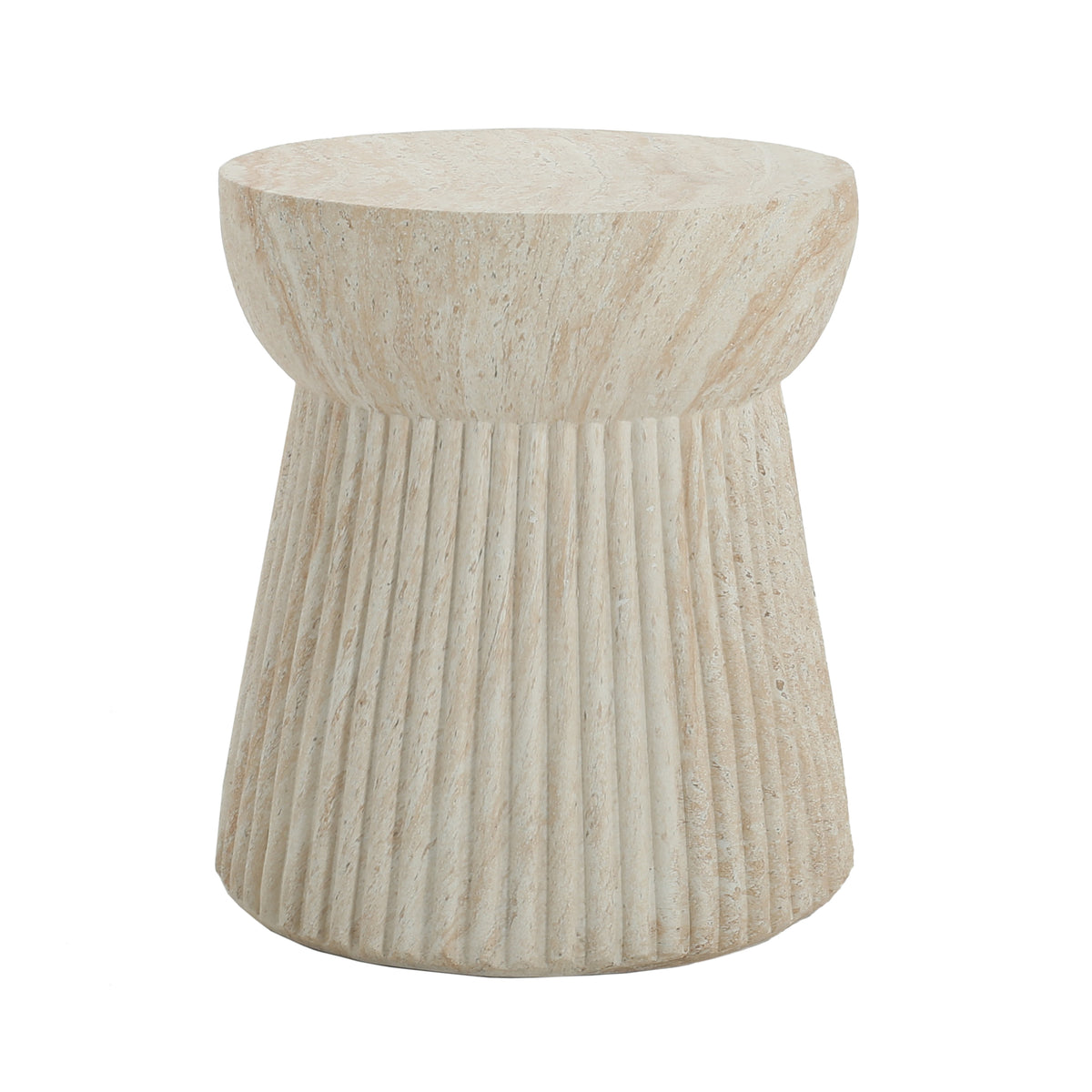 Porto Outdoor Club Chair and Concrete Travertine Side Table, Teak+Beige