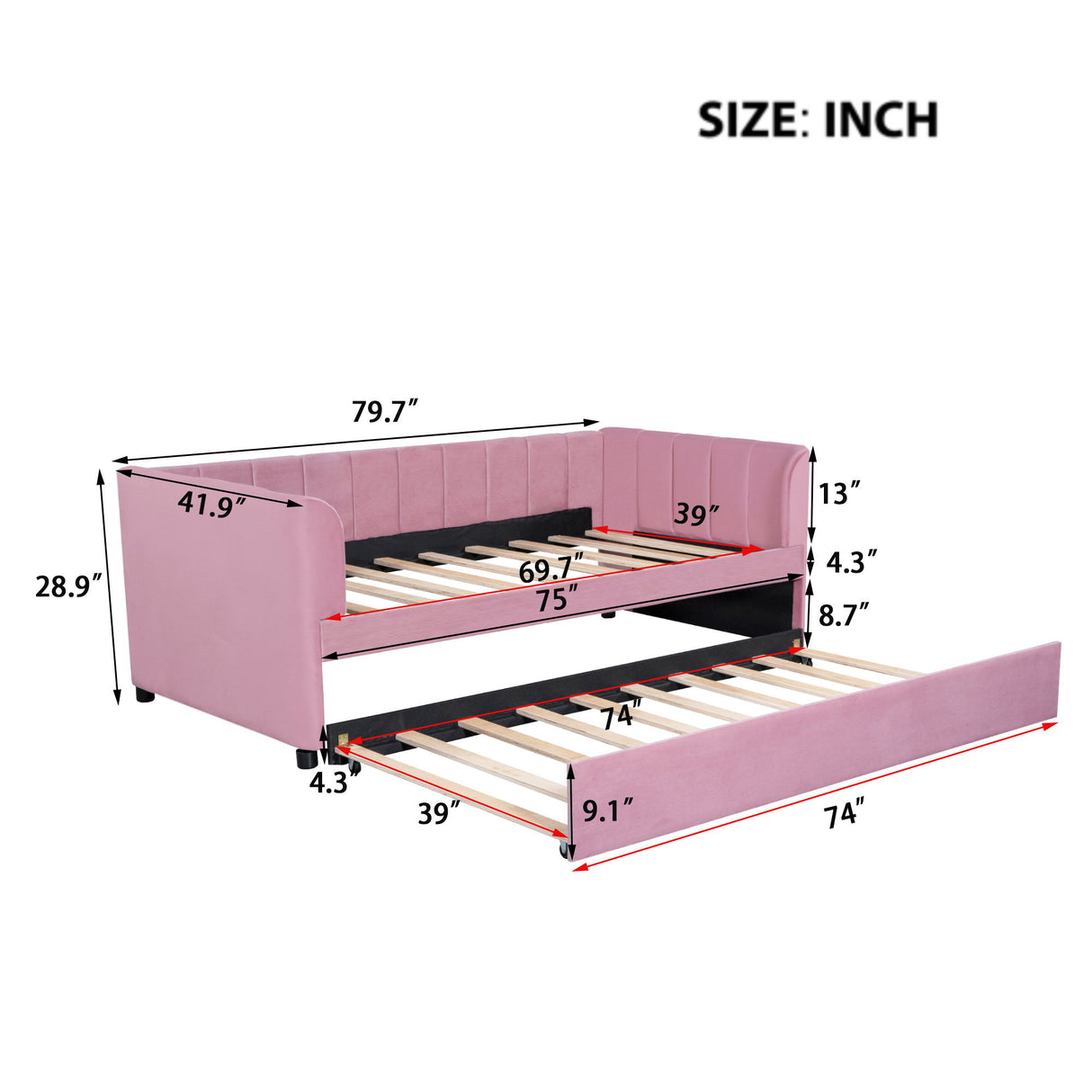 Upholstered Daybed With Ergonomic Design Backrest