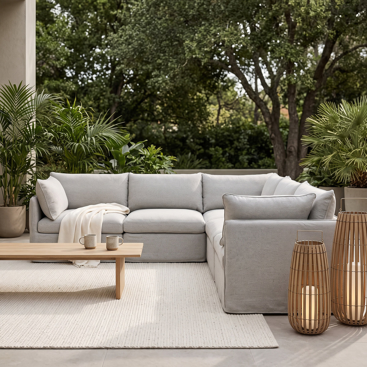 Patio L Shaped Sectional, Grey, Deep Seating with Modular Design