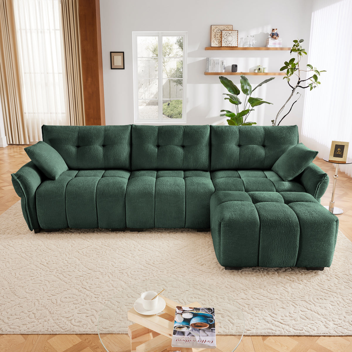 Three-Seater Sofa Set With Ottoman And Pillows