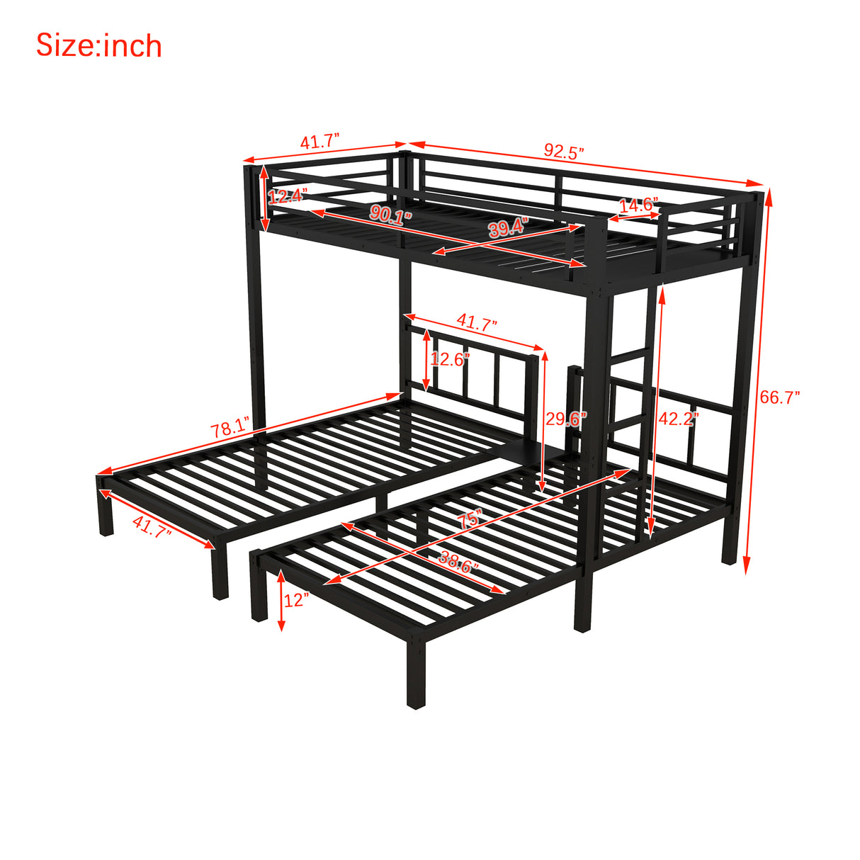 Metal Triple Bunk Bed for Kids