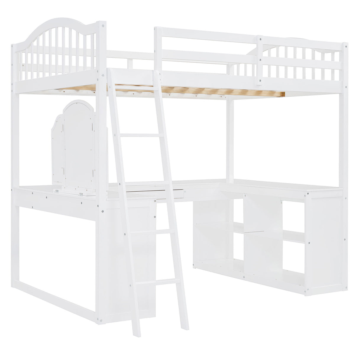 Loft Bed With Drawers, Cabinet, Shelves With Desk