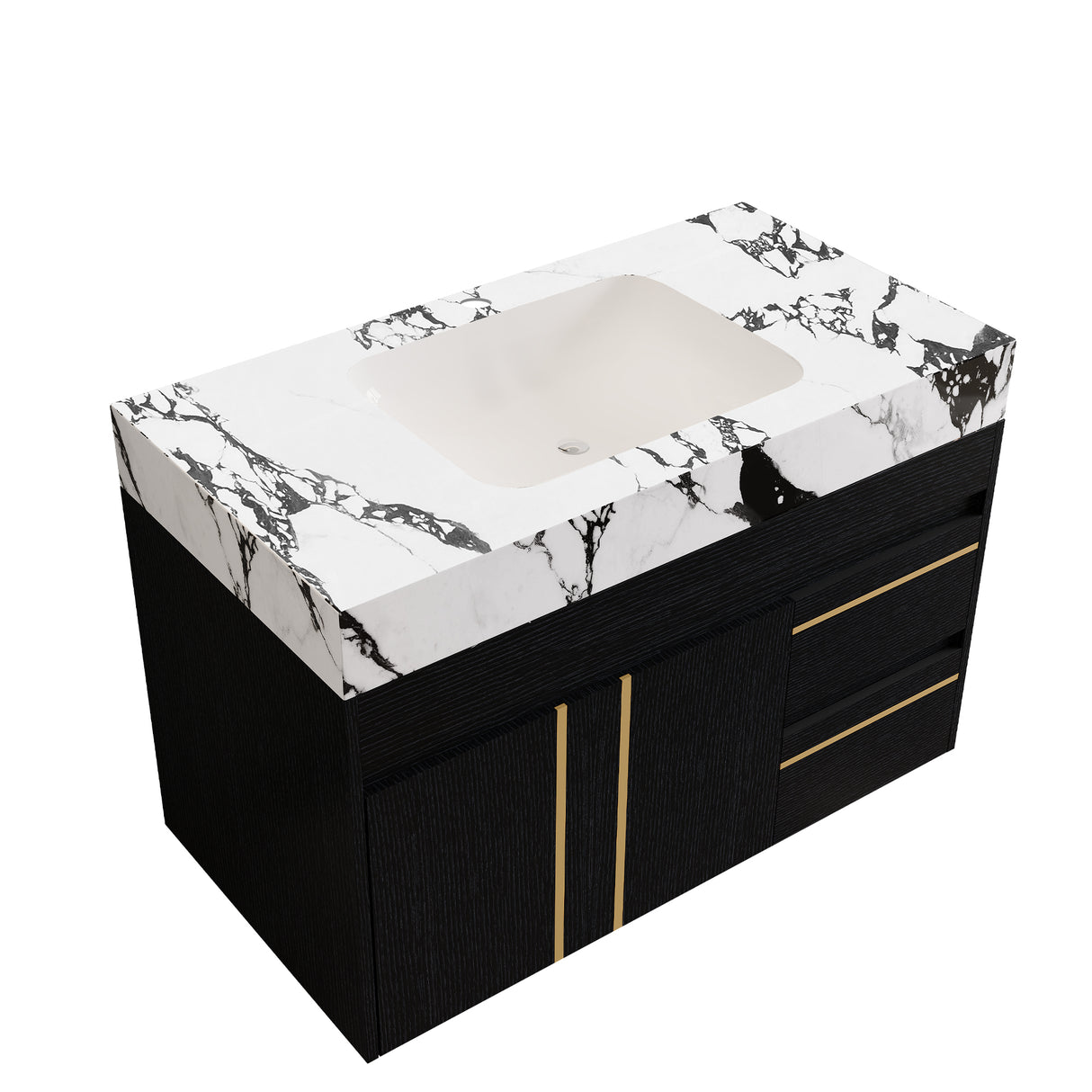36" Floating Bathroom Vanity with Ceramic Sink and Faux Marble Top