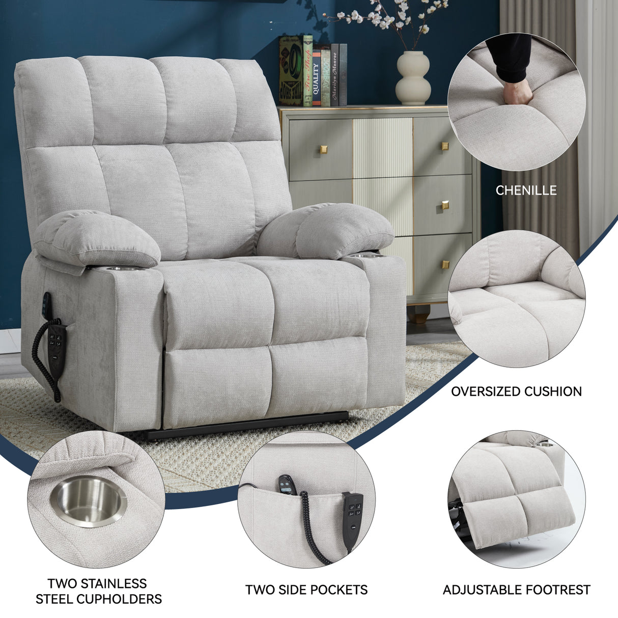 Beige Dual Motor Infinite Position Power Lift Recliner Chair