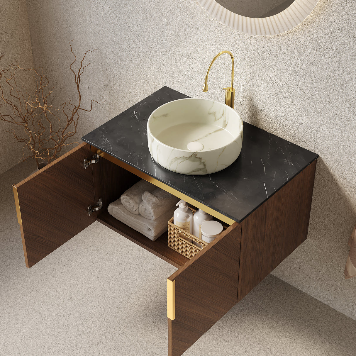 ARAI 30" Bathroom Vanity & Sink, Floating Plywood Storage Cabinet with 2 Doors