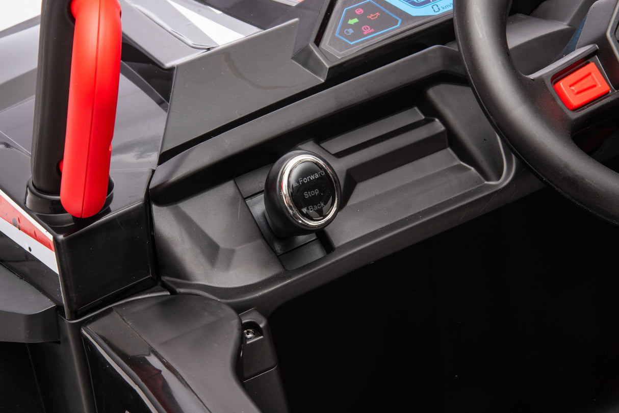 12V7A*2 30W*4 Four-Wheel Drive Seat One Button Start, Forward And Backward, High And Low Speed, Music, Front Light, Power Display, Two Doors Can Open, 2.4G R / C, Seat Belt Four Wheel Absorber
