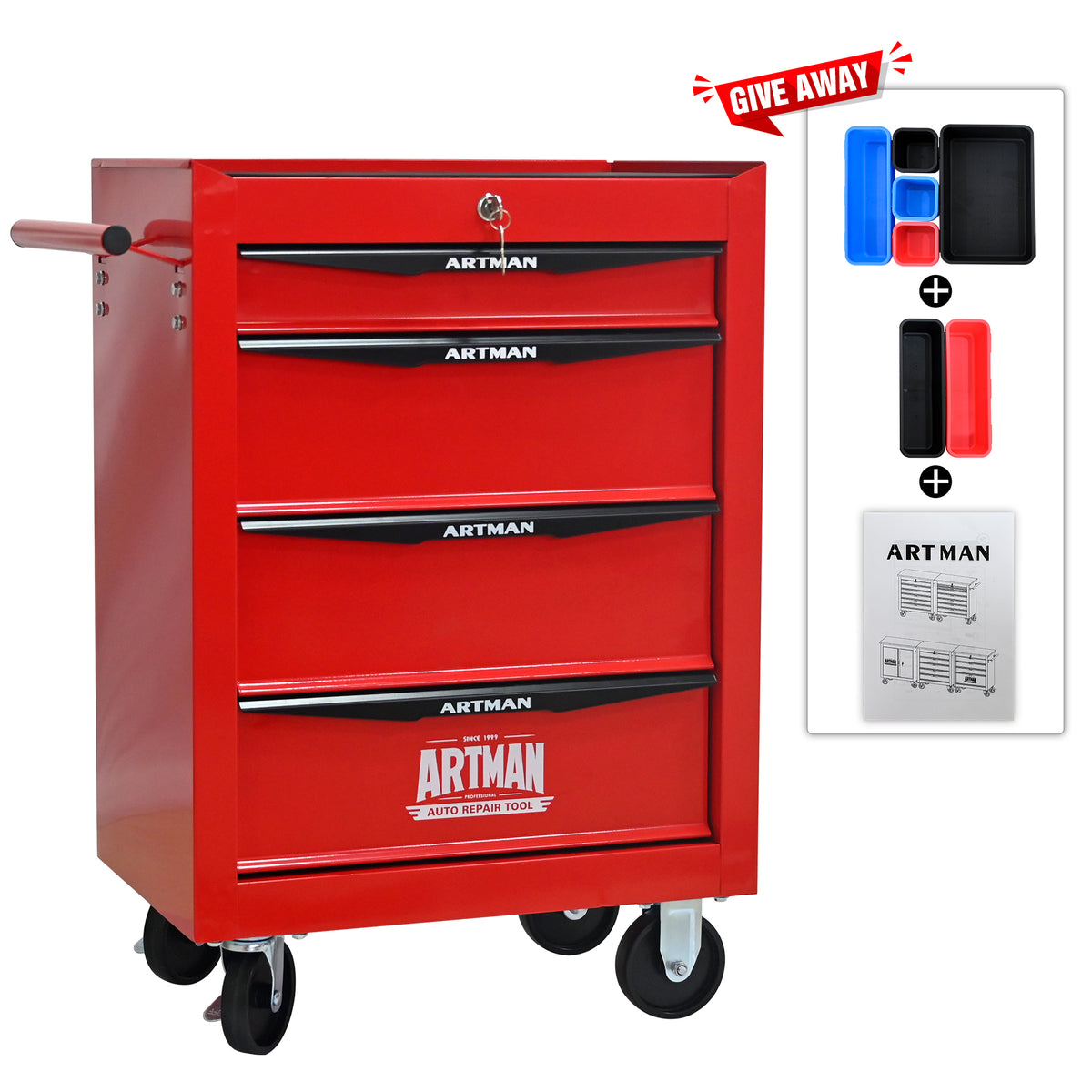 Rolling Metal Tool Chest with 4 Drawers