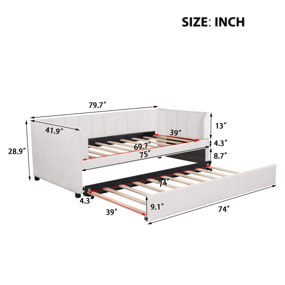 Upholstered Daybed With Ergonomic Design Backrest
