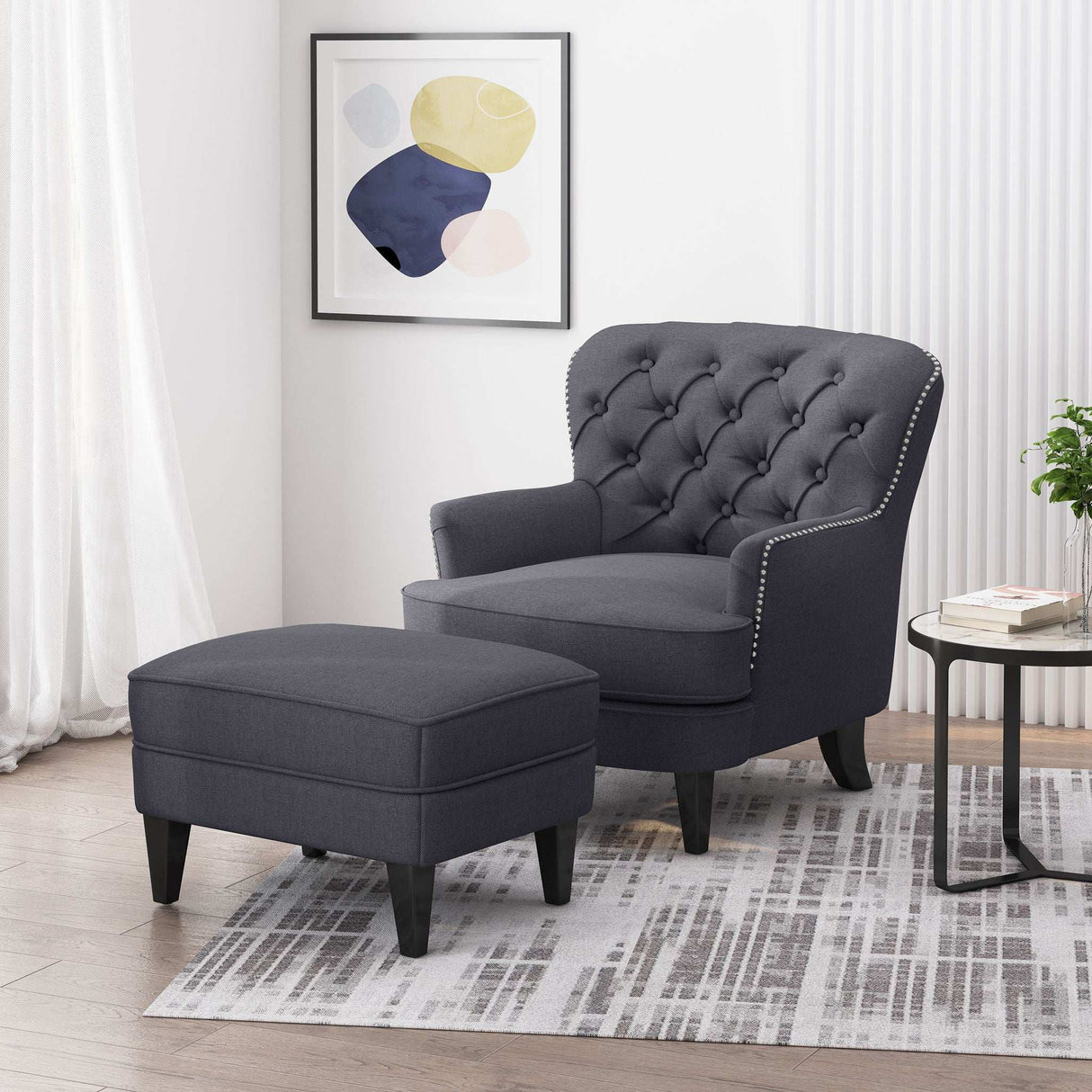 Enchante - Living Room Set With Tufted Back Club Chair And Ottoman - Best Buy Furniture