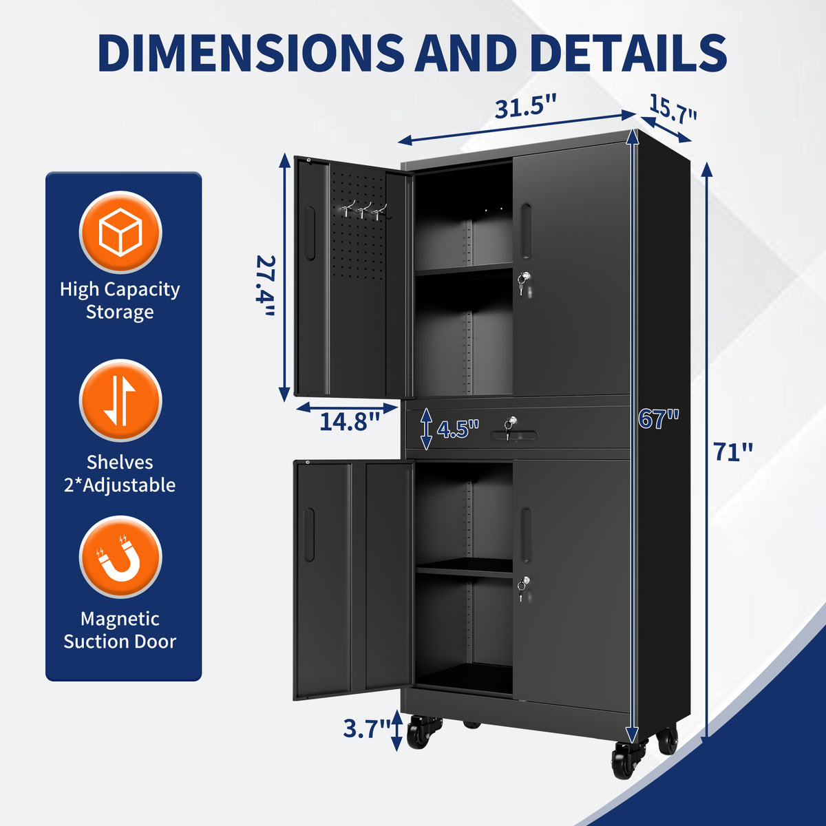Metal Storage Cabinet with Drawer and Locking Doors