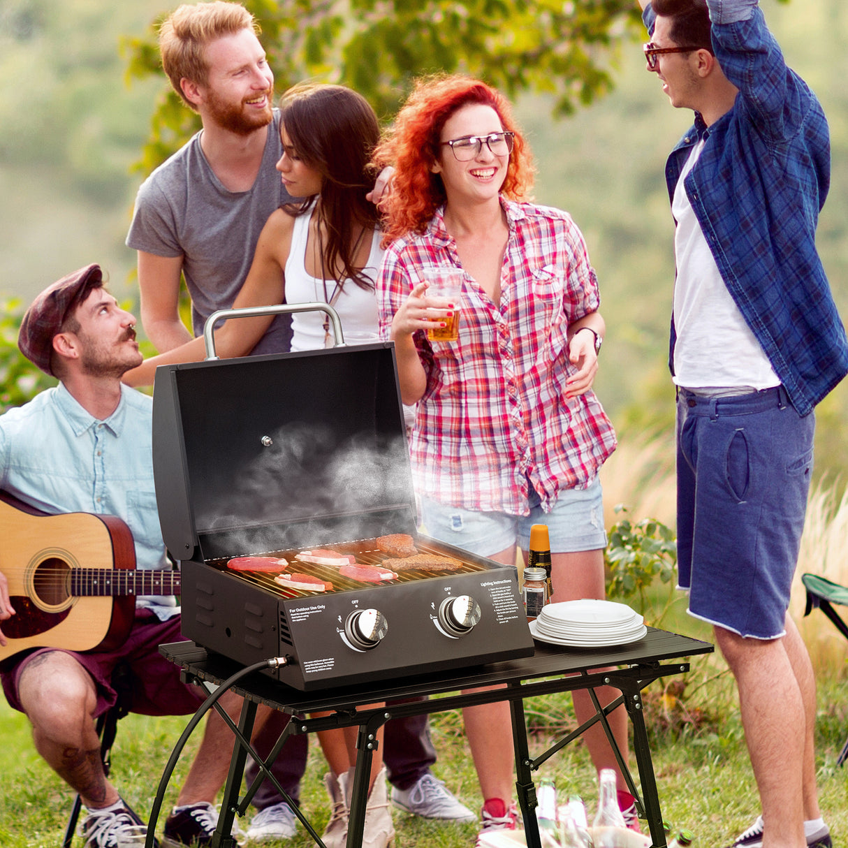 Outsunny 2 Burner Propane Gas Grill Outdoor Portable Tabletop BBQ