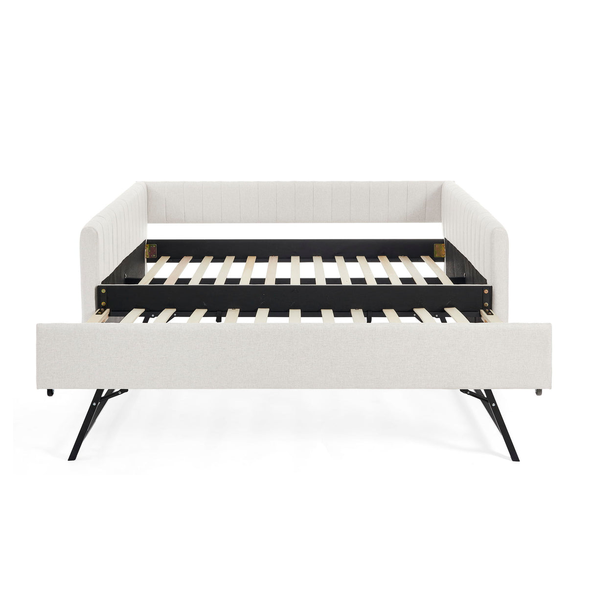 Upholstered Daybed With Trundle With Vertical Stripes