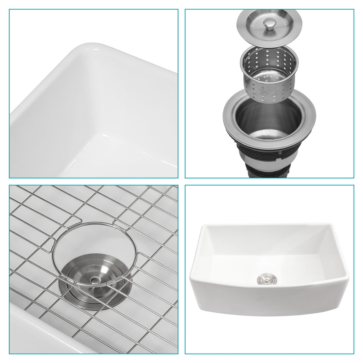 Ceramic Farmhouse Sink, Apron Front Single Bowl With Arch Edge