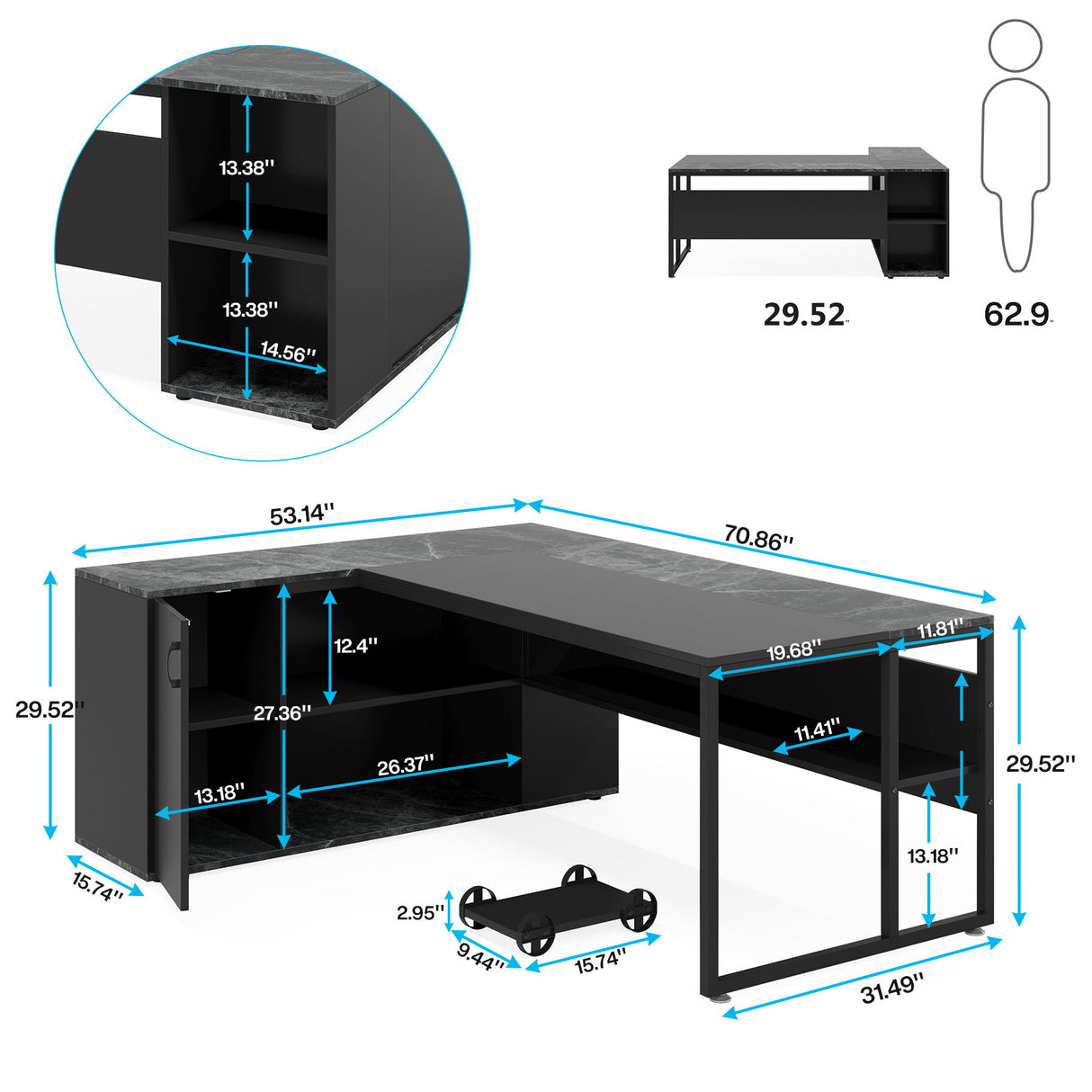 L-Shaped Executive Desk With Cabinet Storage