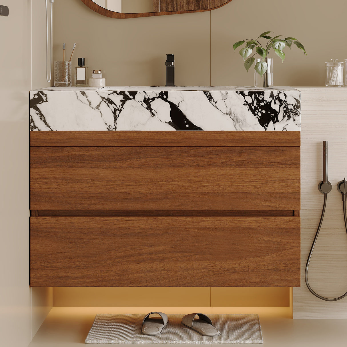 29.9" Modern Floating Bathroom Vanity with Faux Marble Top