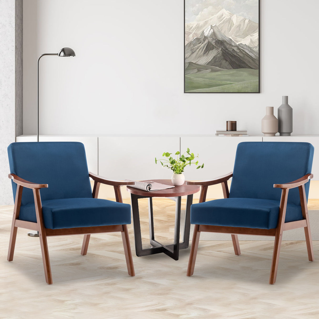Mid Century Modern Accent Chair With Solid Wood Frame And Extra Thick Backrest