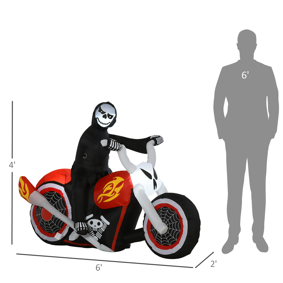 HOMCOM 6' Halloween Inflatable Grim Ghost Biker
