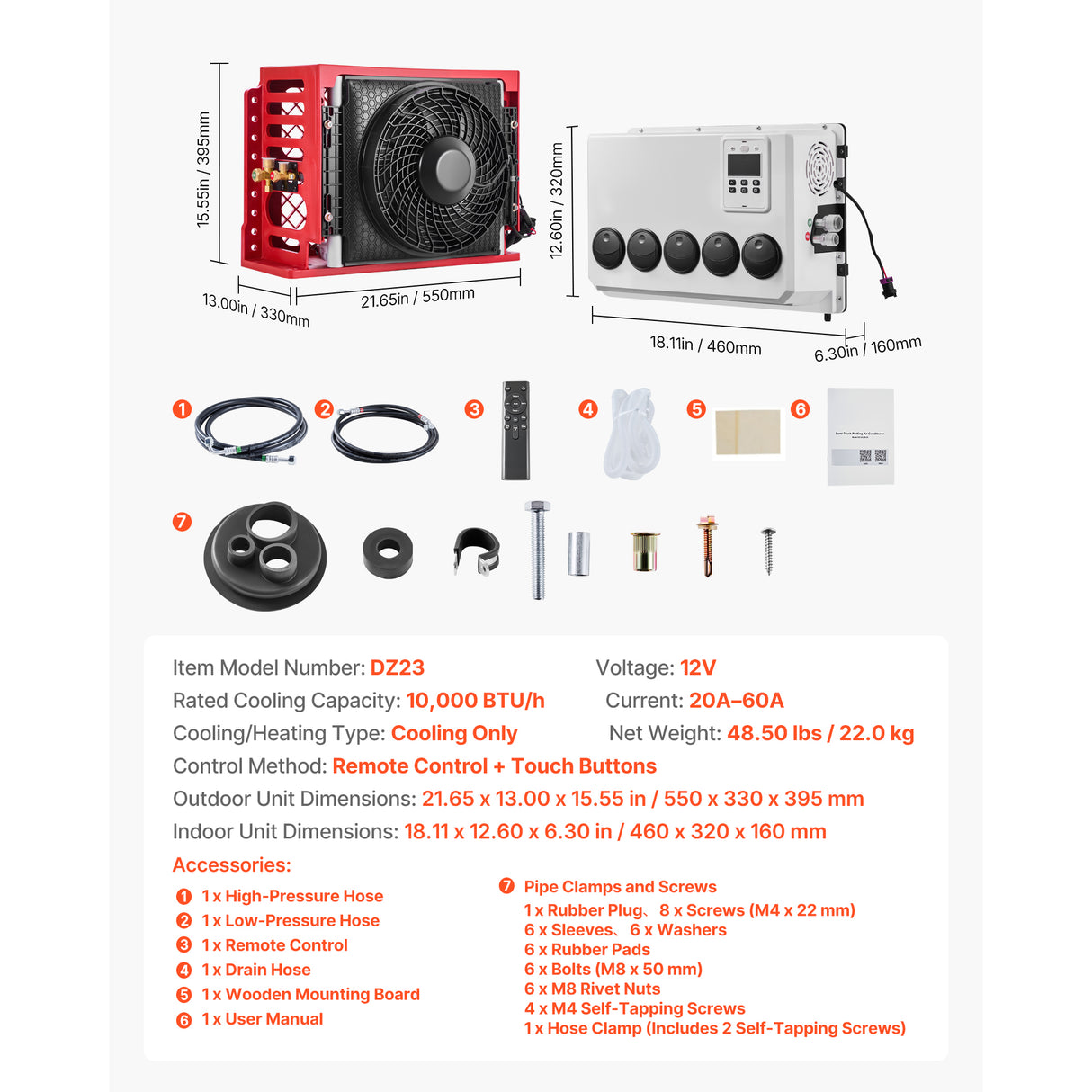 Truck Air Conditioner, 12V 10000 BTU Mini Split AC Unit