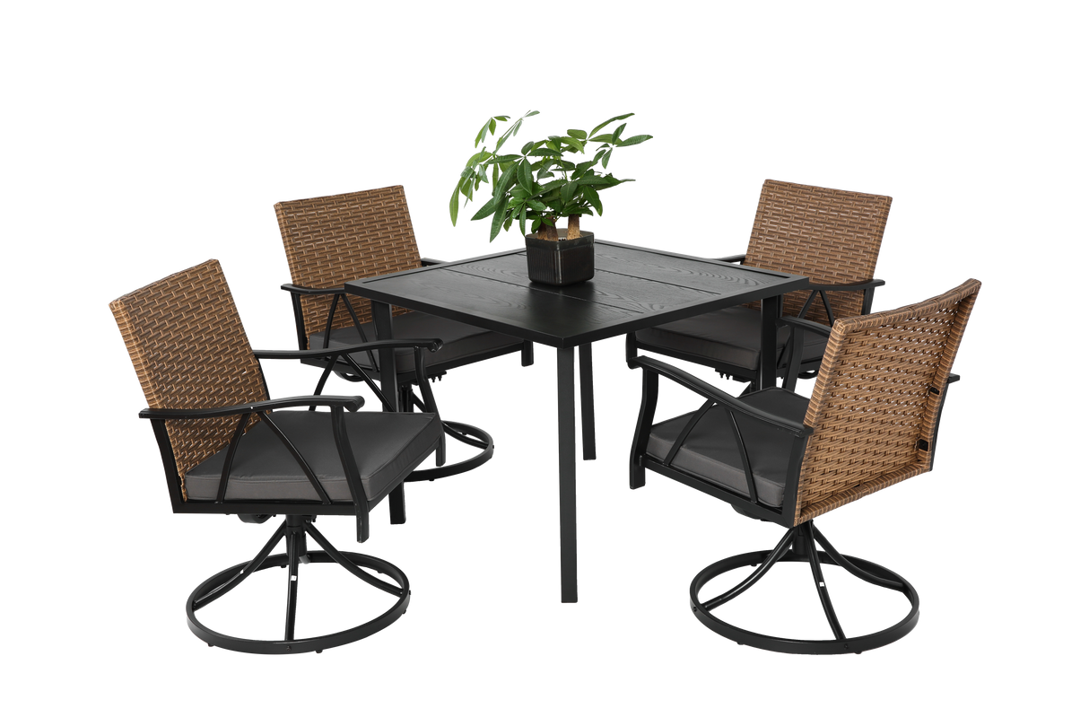 5 Piece Patio Dining Set for 4 with Swivel Rocker Chairs and Steel Table Top