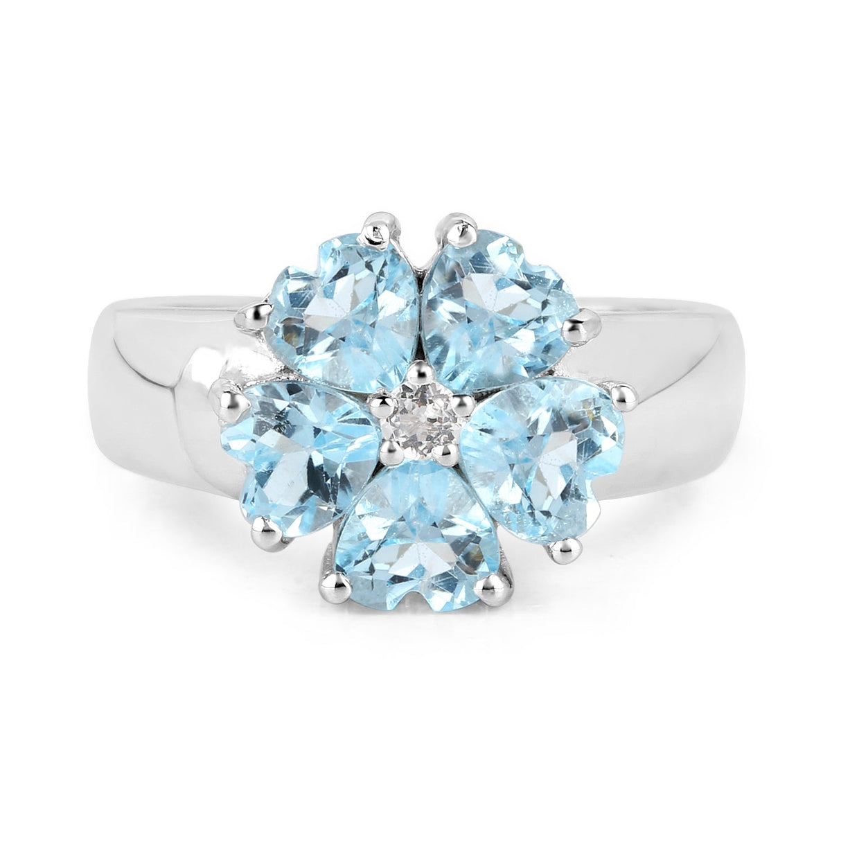 2.58 Carat Genuine Blue Topaz and White Topaz .925 Sterling Silver Ring